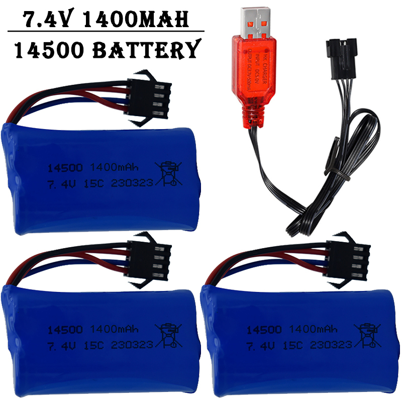 Balance Charger Rc - 7.4V 1400mAh 14500 แบตเตอรี่ลิเธียมไอออน/พร้อมปลั๊ก SM4P/เครื่องชาร์จ USB